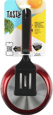 Tasty 6 Ceramic Non-Stick Mini Fry Pan with Spatula, Dishwasher Safe, 2  Piece, Red 