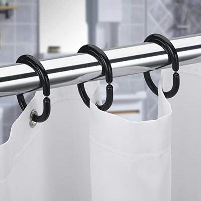 12 Pcs Shower Curtain Rings Plastic Shower Curtain Hooks C-Shaped Rings  Hook Hanger Bath Drape Loop Clip Glide Bathroom Shower Window Rod(Black)