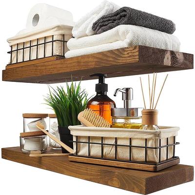 16.9 in. W x 5.8 in. D Dark Brown Wood Floating Shelves with Sturdy Metal Frame Decorative Wall Shelf