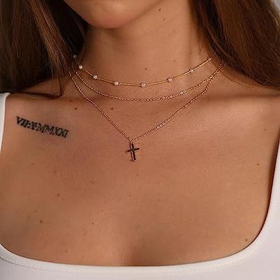 Pancert Layered Necklaces for Women,Dainty Gold Necklace Layering Necklaces  Cross Necklace Pearl Necklace 14k Gold Plated Cuba Chain Choker Necklace  Gold Chain Necklace Women Girls Gold Jewelry Gifts - Yahoo Shopping