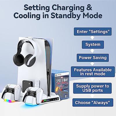  PS5 Stand with Cooling Station PS5 Controller Charging Station  for Playstation 5 PS5 Console Disc/Digital Edition, PS5 Accessories-Cooler  Fan/Remote Charger/Headset Holder(Not Fit PS5 Slim Versions) : Video Games