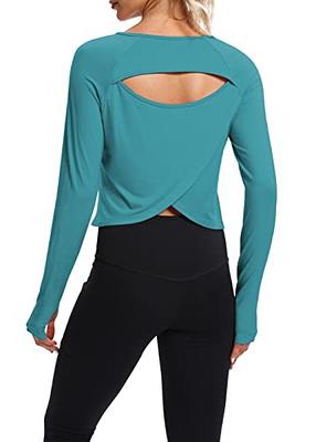 Bestisun Womens Long Sleeve Workout Top Open Back Workout