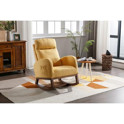 Modern Tall Back Accent Rocker Chair Fabric Upholstered Armchair with Side  Pockets, Leisure Single Sofa for Livingroom, Yellow - Yahoo Shopping