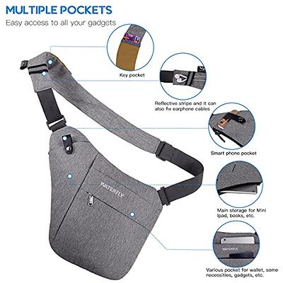 Waterfly Sling Crossbody Chest Bag: Grey Slim Anti-theft Cross Body Bag  Over Shoulder Backpack Stealth Side Pack Man Woman