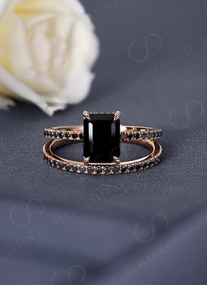 Marquise & Round Cut Black Onyx Diamond Chevron Enhancer Wedding Band Unique Rose Gold Curved Spinel Moissanite Ring Enhancer