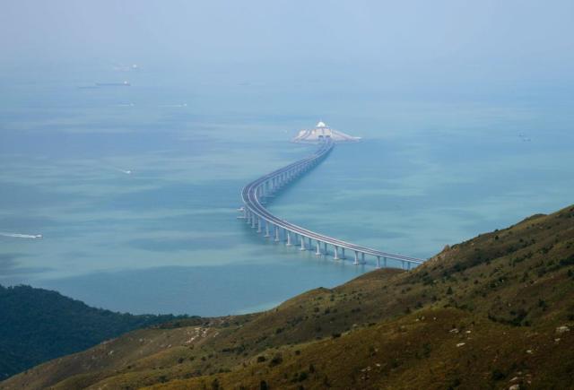 The Hong Kong-Zhuhai-Macau Bridge, seen from Lantau island in Hong Kong, will open on Tuesday.