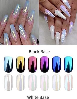 BISHENGYF 6 Pcs White Chrome Nail Powder, Pearl Effect Nail Powder