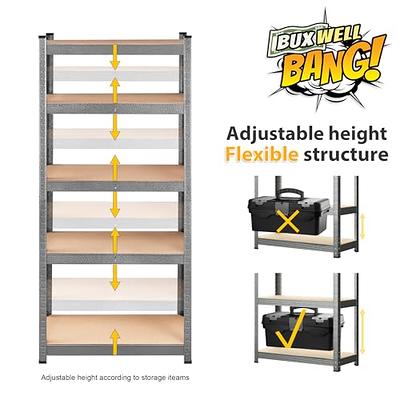 Prilinex Heavy Duty Storage Shelves - 35.5 W x 16 D x 71 H 5-Tier  Adjustable Metal Garage Shelving Unit, Standing Utility Shelf Racks for  Pantry