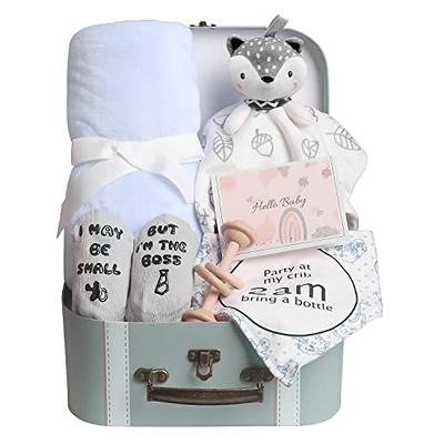 iAOVUEBY Baby Gift Set for Newborn, Baby Shower Gifts for Girls Boys,  Unique Baby Gifts Basket with Infant Swaddle Blanket Wooden Rattle Keepsake  Baby