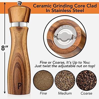 Gennua Kitchen Wooden Salt and Pepper Grinder Set: Refillable Salt & Pepper  Mills Adjust for Customized Coarseness, Crafted of Solid Acacia Wood with  Ceramic/Stainless Steel Core, 8 Inches Each - Yahoo Shopping