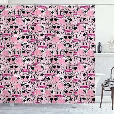  Ambesonne Emoji Shower Curtain, Modern Funny Smiling Faces with  Heart Starry Eyes in Graffiti Style, Cloth Fabric Bathroom Decor Set with  Hooks, 69 W x 84 L, Pale Pink Hot Pink