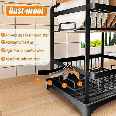 PXRACK Dish Drying Rack, Dish Rack for Kitchen Counter with Utensil Holder,  Space-Saving Durable Dish Drainer Organizer with Drainboard for Kitchen,  Black - Yahoo Shopping