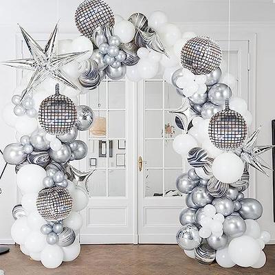 6 Pack Large Disco Balloons for 70s Disco Party Decorations, 4D Large 22  Inch Round Metallic Silver Disco Foil Balloons for Disco Birthday Party