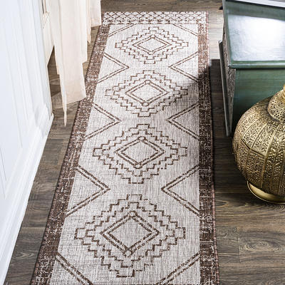 JONATHAN Y Santa Monica 2 x 8 Taupe/Espresso Indoor/Outdoor Border Coastal Runner  Rug in the Rugs department at