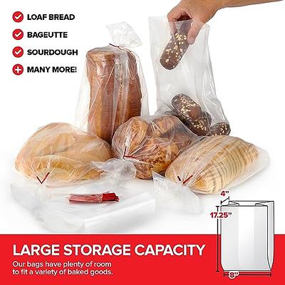 100 Pack Clear Plastic Bread Bags for Homemade Bread Adjustable