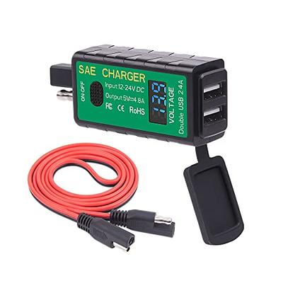 XMSJSIY Motorrad Telefon USB Ladegerät Adapter SAE auf Typ-C PD/USB  Schnellladung 3.0 Verlängerungskabel mit Voltemeter, ON/Off Schalter und