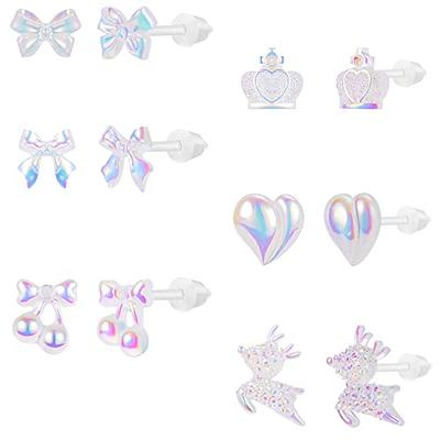 AoedeJ 6 Pairs Plastic Earrings Glow Earrings Kids Earrings Plastic Stud  Earrings Bow Earrings for Women Sensitive Earrings for Girls