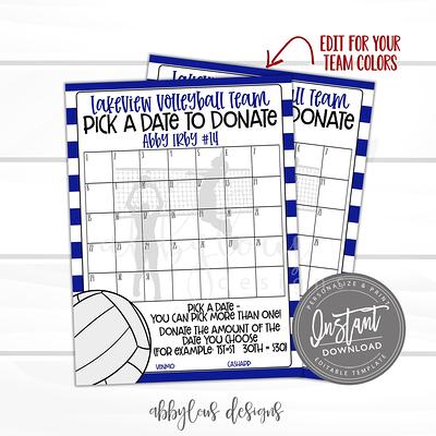 Editable Pick A Date To Donate Soccer Fundraiser Calendar 