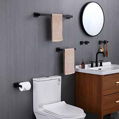 4-Pieces Matte Black Bathroom Hardware Set SUS304 Stainless Steel Round  Wall Mounted - Includes 16 Hand Towel Bar, Toilet Paper Holder, 2 Robe  Towel Hooks,Bathroom Accessories Kit 