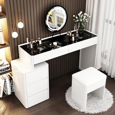 Vabches White Vanity Desk with Mirror and Lights, Vanity Table Makeup Vanity  with Lights 3 Drawers and Cabinets, Charging Station & Sliding Door, Lots  Storage Shelves - Yahoo Shopping