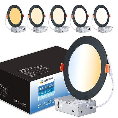 Luxrite 12 Pack 6 Ultra Thin LED Recessed Light with J-Box 12W 5