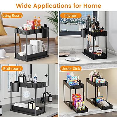 WAKISA 2 Pack Under Sink Organizer, 2 Tier Under Sink Organizers and  Storage Kitchen Cabinet Sink Organizer Shelf Rack with 4 Hanging Cups and 5  Hooks