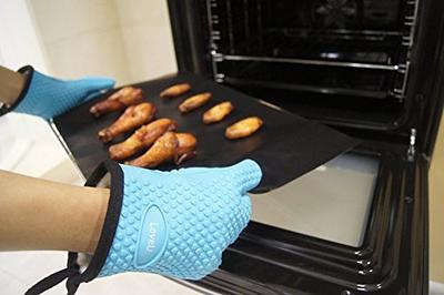 Oven Heat Resistant Grill Gloves 1 Pair - Blue Black BBQ Kitchen Baking  Barbecue