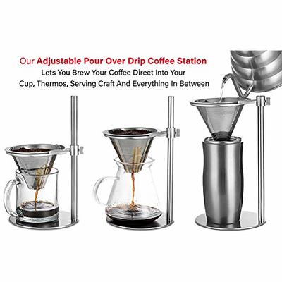 Mingkai Stainless Steel Pour Over Coffee Maker, Adjustable Pour Over Coffee  Stand with Double Filter, Freestanding Drip Cone Brewer and Stand, Make  Coffee Directly into Mug, Cup or Thermos Silver - Yahoo