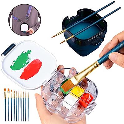 Multi-Use Paint Brush Basin with Brushes Holder,Washer,Trays,Palette  Box-Artist Cleaner Cup for Watercolor Oil Acrylic Gouache Painting with Lid  