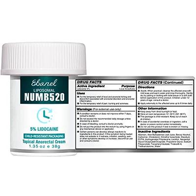 Ebanel 5% Lidocaine Numbing Cream, Pain Relief Cream Burn Itch