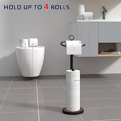 Freestanding Toilet Paper Holder Stand with Wood Base Bathroom Stand 