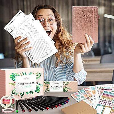  ZICOTO Ultimate All-in-One Journaling Kit - Incl. Dotted  Journal, Stencils, Stickers, Pens, Washi Tapes, Small Envelopes and More  Bullet Checklist Supplies