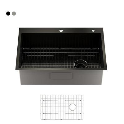 33x22-Inch Gunmetal Black Drop In Kitchen Sink Workstation - VOKIM 33 Inch  Single Bowl Topmount Sink 16 Gauge Stainless Steel 10'' Deep Handmade