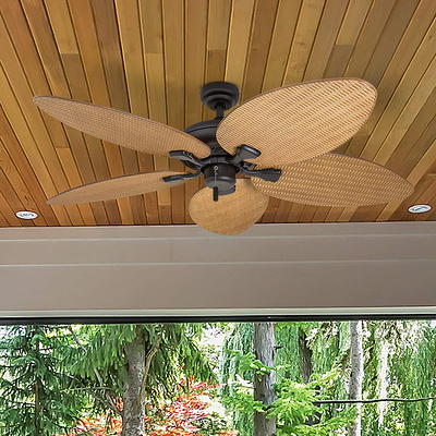 Tropical Style Indoor Outdoor Ceiling Fan 44-In. Palm Leaf Blades Bowl  Light Kit