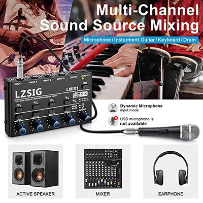 Mini Audio Mixer,Stereo Line Mixer for Sub-Mixing,Ultra  Low-Noise,4-Channel,Microphone Independent Control, 1/4 & 1/8 TRS Output  and Input, for