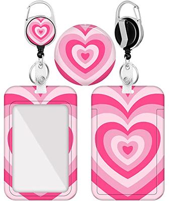 2 Pack Badge Holder with Retractable Reel, ID Name Tag Worker Badge  Carabiner Clip Vertical Card Protector Cover Case for Key Office Doctor  Nurse Medical Student Teacher, Pink 