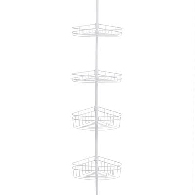 Kenney Home Pole Caddy, White, Spring Tension, 4-Tier