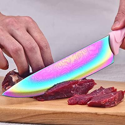 Rainbow Damascus Knife Set 6Pcs Non Stick Sharp Kitchen Knives Set with Acrylic  Block, Cutlery Knives Block Set, Chef Quality Best Gift Pink Handle Rainbow  Blade - Yahoo Shopping