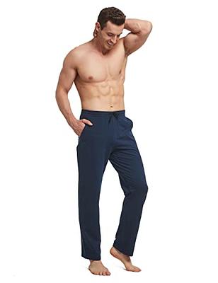 BALEAF Men's Sweatpants Casual Lounge Cotton Pajama Yoga Pants Open Bottom  Straight Leg Male Sweat Pants With Pockets Navy Blue M - Yahoo Shopping