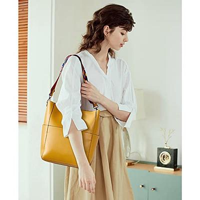 BROMEN Women Handbag Designer Vegan Leather Hobo Handbags Shoulder Bucket Crossbody  Purse, Color - yellow