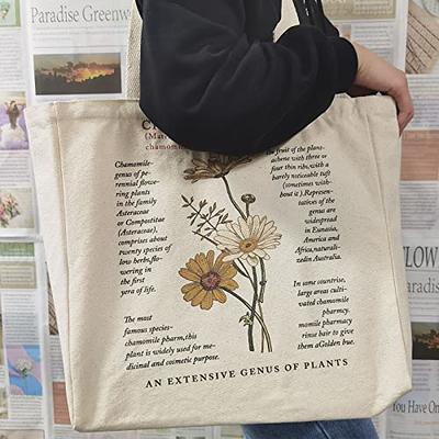 Retro Flower Aesthetic Canvas Tote Bag With Zipper