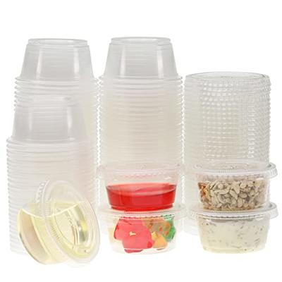 DuraHome Plastic Portion Cups with Lids 2 oz. 150 Pack Condiment Sauce Snack Souffle Dressing, Jello Shot Cup Containers, BPA