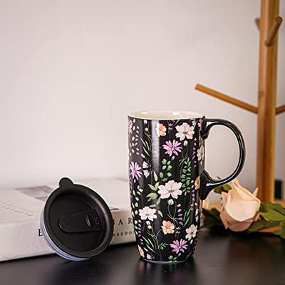 Topadorn Ceramic Coffee Mug Travel Cup with Lid 17oz., Porcelain Tall Tea  Cup with Handle for Home & Office, Flowers Art Pattern Mug with Gift Box,  6.5''H - Yahoo Shopping