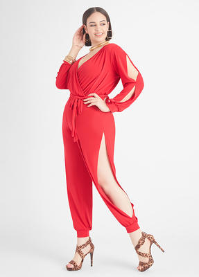 Plus Size Tall Cutout Faux Wrap Jumpsuit, RED, 22/24 - Ashley Stewart -  Yahoo Shopping