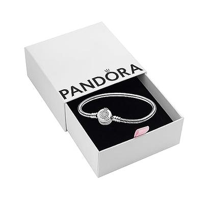 Pandora Moments Women's Sterling Silver Snake Chain Charm Bracelet with  Pave Heart Clasp 