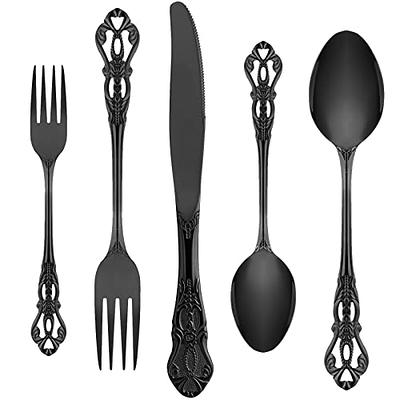 40 Piece Black Silverware with Organizer, Stainless Steel Flatware Set for  8, Mirror Polish Utensil Cutlery, Home Kitchen Dinnerware Set, Include