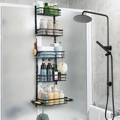 Thideewiz 4 Tier Hanging Shower Caddy Over Shower Head, Black Rustproof Shower  Organizer with Hooks, Anodized Aluminum Rod and Stainless Steel Shelf -  Yahoo Shopping