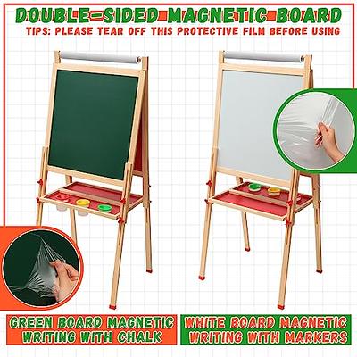 Kids Wooden Easel with Paper Roll,Adjustable Double Sided Wooden Kids Easel Drawing Board with Magnetic Chalkboard,Paint Art Set for Kids Toddlers 2