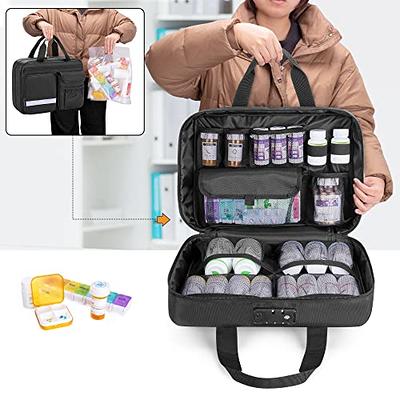 CURMIO Medicine Storage Bag Empty Lockable Pill Bottle Organizer with  Portable Zippered Pouches for First Aid Kits Medicine Box for Home and  Travel Gray (Patent Pending)