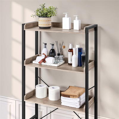 2-Tier Freestanding Matte Black Metal Over-the-Toilet Storage Rack with  Magazine Holder Basket